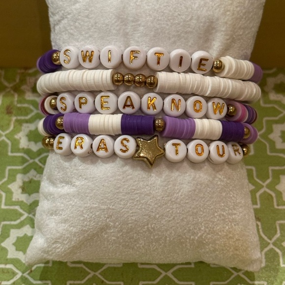 Handmade Jewelry - Swiftie Eras Tour Beaded Stretch Bracelet Stack – Speak Now, Eras Tour, Swiftie